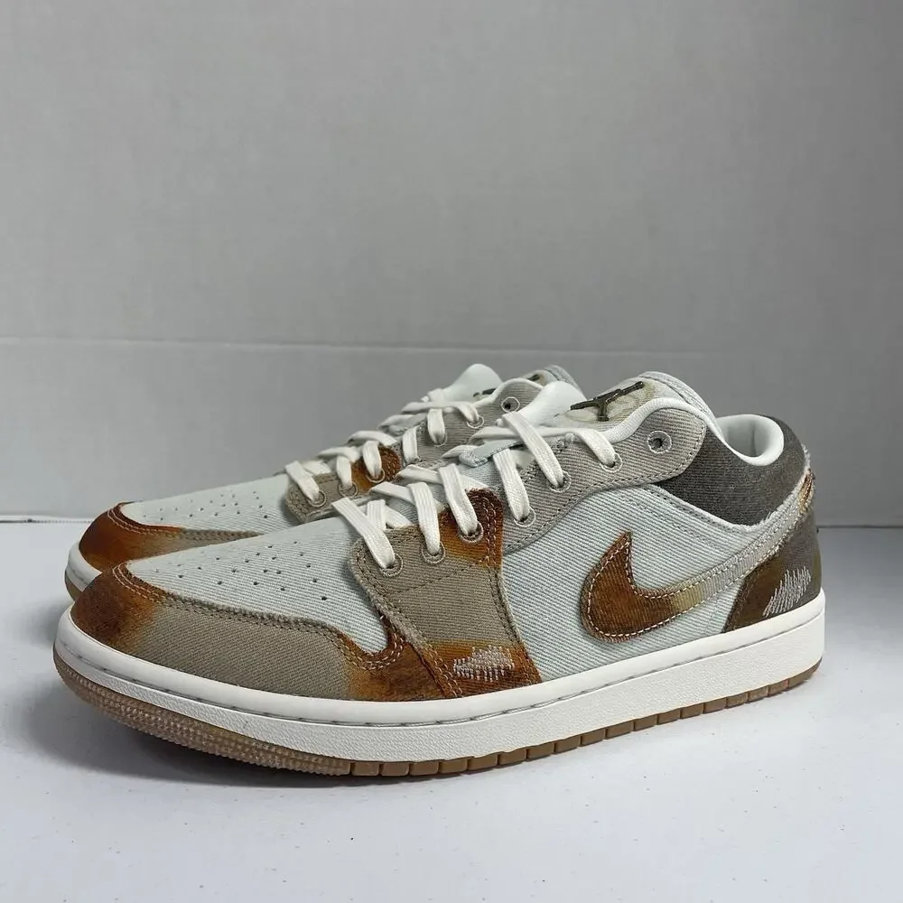 Air Jordan 1 Low Sail Light Bone IM6664 991 Size 11 Distressed Brown Orange